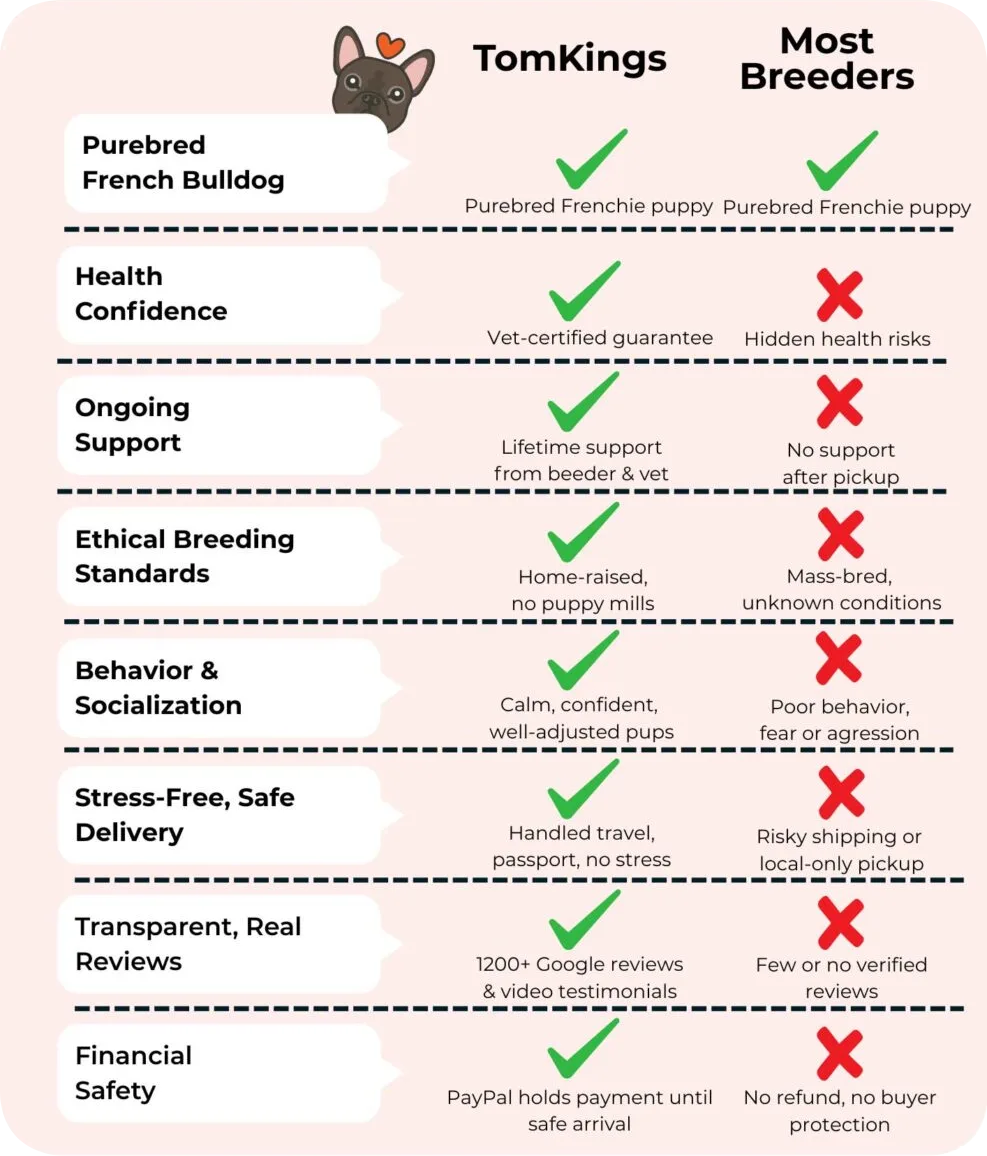 Infographic comparing TomKings to most French Bulldog breeders